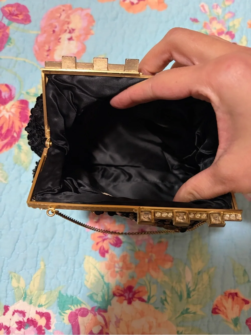 Vintage Black and Gold Sequin Evening Bag